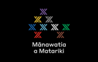 The 9 stars of Matariki and text "Mānawatia a Matariki".