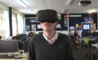 Student wearing a VR headset.