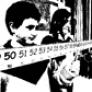 Black and white image of two students holding a ruler. 