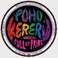 Schools' Pride Week 2023 sticker with words Poho kereru.