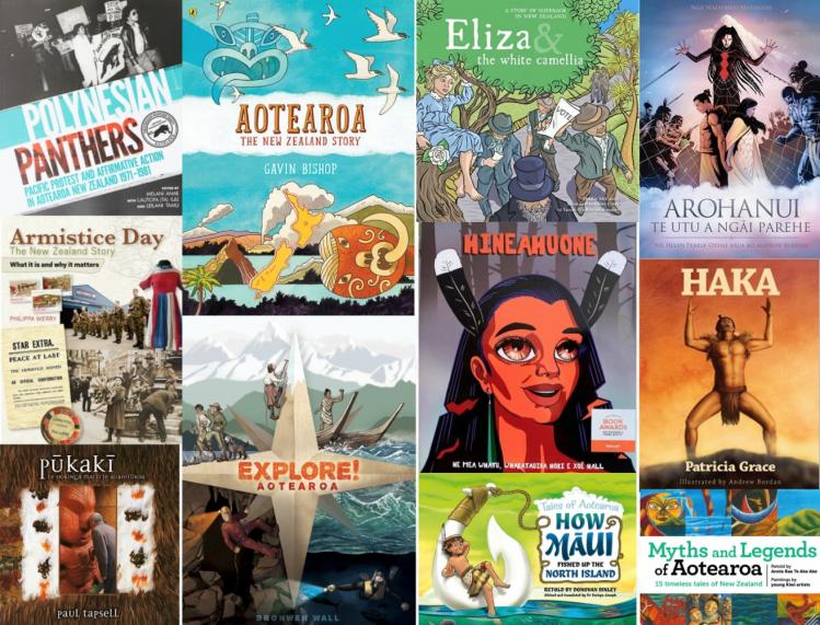 Collage of New Zealand book covers.