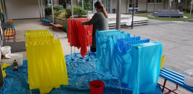 Drying the lavalava.